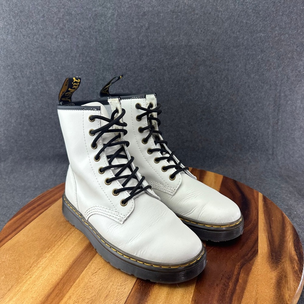 Dr. Martens AirWair Zavala Leather Combat Boots White Men's Size 7 Womens 8 - Picture 2 of 10